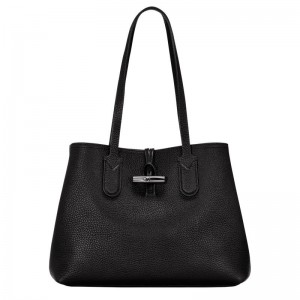 Black Women's Longchamp Roseau Essential M Tote Bag | FYLQM-8321