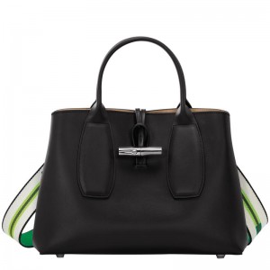 Black Women's Longchamp Roseau M Handbags | DAXGM-4920