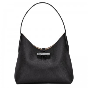 Black Women's Longchamp Roseau M Hobo Bags | TFPHU-6310