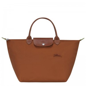 Cognac Brown Women's Longchamp Le Pliage Green M Handbags | RVGAS-9123