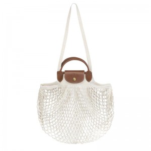 Ecru White Women's Longchamp Le Pliage Filet L Mesh Bag | WCXMR-9741