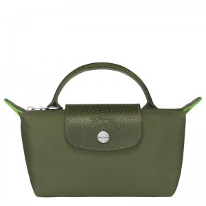 Forest Green Men's Longchamp Le Pliage Green with handle Pouches | NOMHI-4801