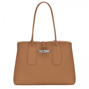 Natural Brown Women's Longchamp Roseau L Tote Bag | AYUEQ-0253