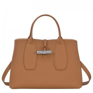 Natural Brown Women's Longchamp Roseau M Handbags | NTZCB-4180