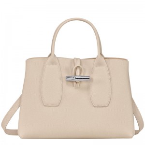 Paper White Women's Longchamp Roseau M Handbags | COHDS-1746