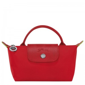 Tomato Red Women's Longchamp Le Pliage Green with handle Pouches | EUGFW-9275