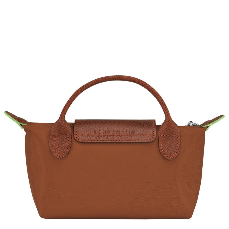 Cognac Brown Women's Longchamp Le Pliage Green with handle Pouches | WRDVQ-7296