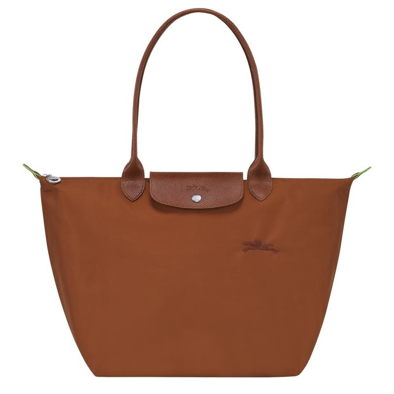 Cognac Brown Women\'s Longchamp Le Pliage Green L Tote Bag | OIVFL-1028