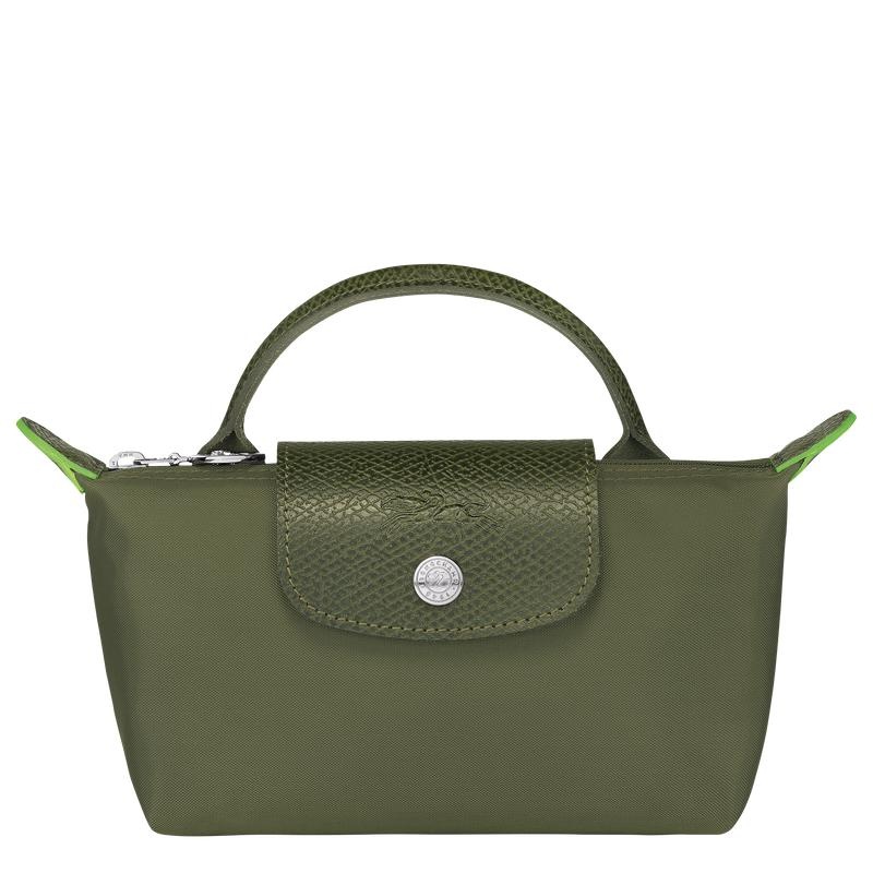 Forest Green Women\'s Longchamp Le Pliage Green with handle Pouches | VOSMK-1784