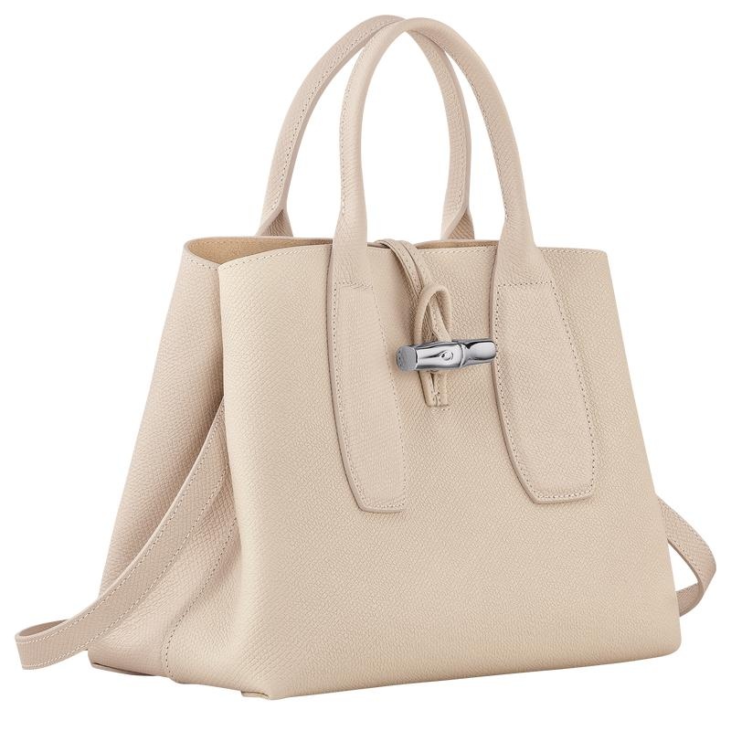 Paper White Women's Longchamp Roseau M Handbags | COHDS-1746