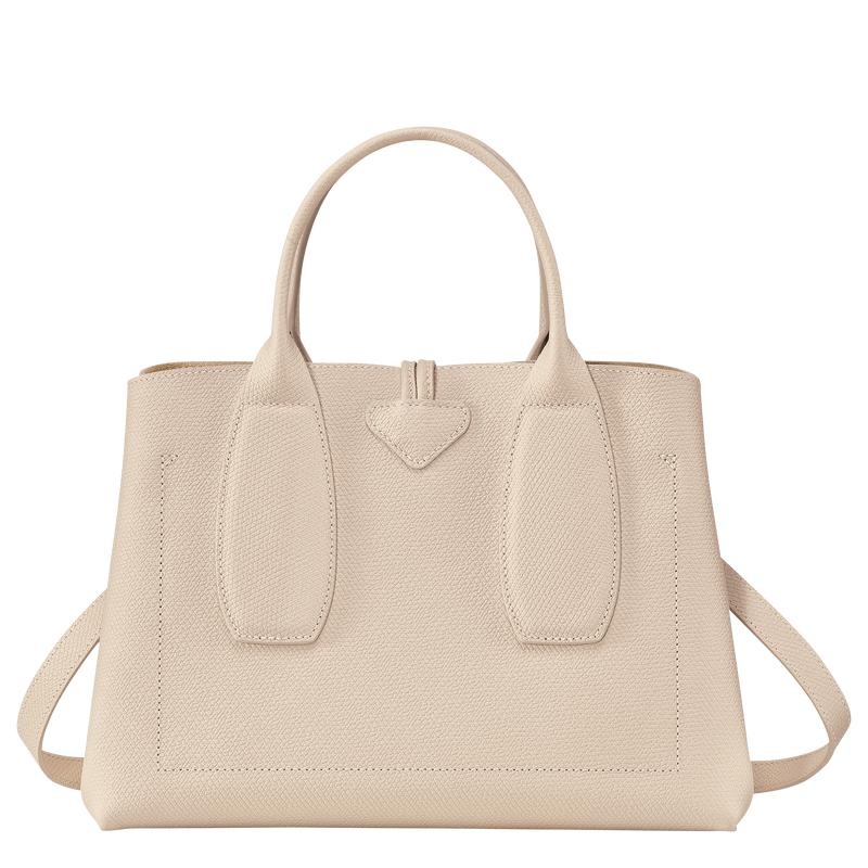 Paper White Women's Longchamp Roseau M Handbags | COHDS-1746