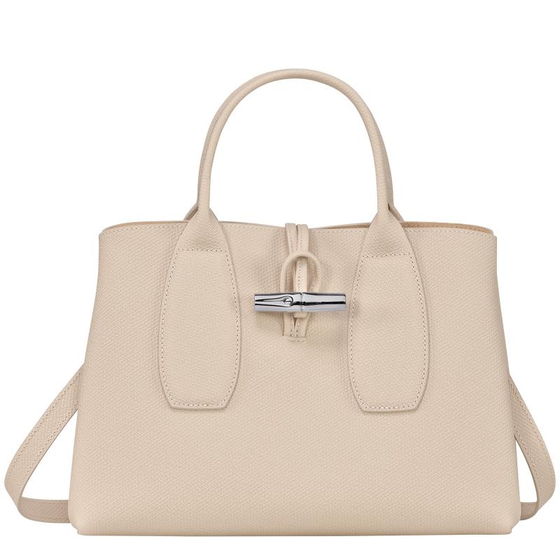 Paper White Women\'s Longchamp Roseau M Handbags | COHDS-1746