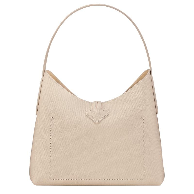 Paper White Women's Longchamp Roseau M Hobo Bags | RQWOH-0597