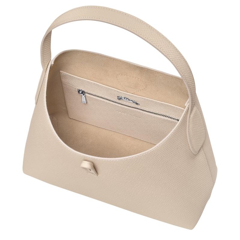 Paper White Women's Longchamp Roseau M Hobo Bags | RQWOH-0597