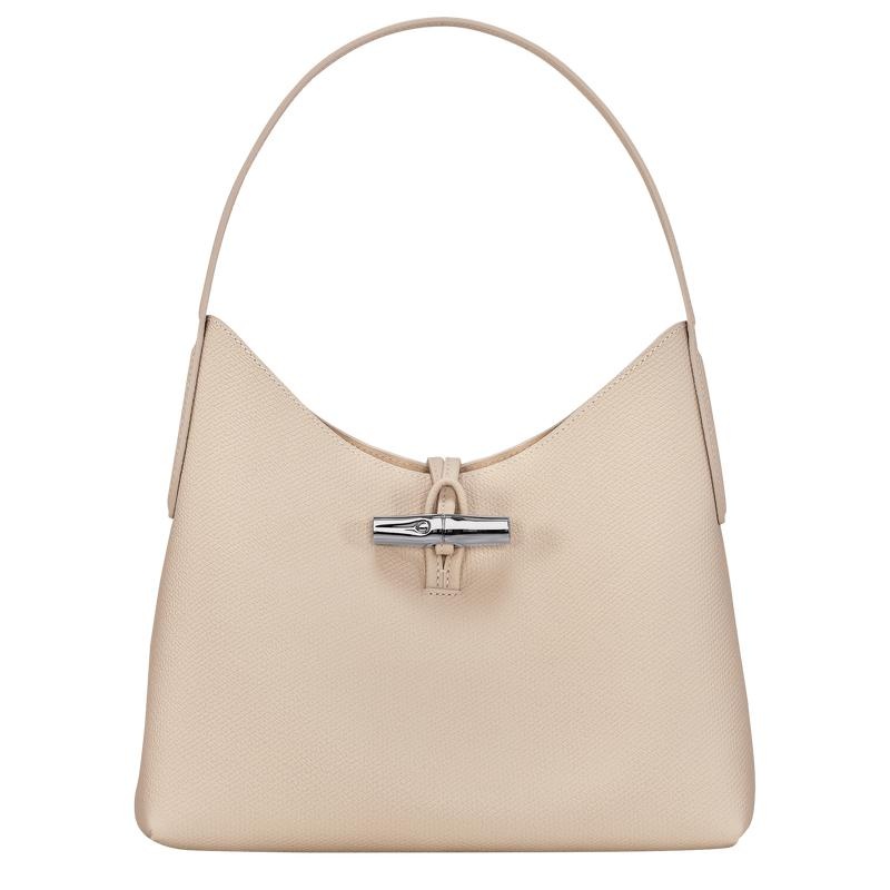 Paper White Women\'s Longchamp Roseau M Hobo Bags | RQWOH-0597