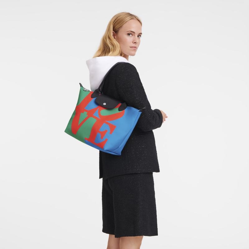 Red/Navy Women's Longchamp x Robert Indiana M Tote Bag | FVSAH-2739