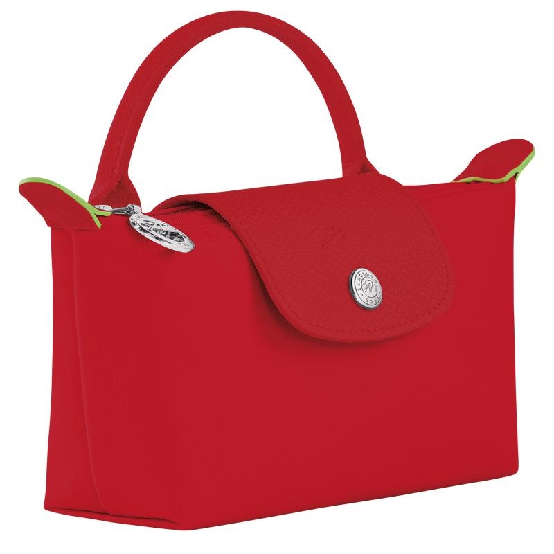 Tomato Red Women's Longchamp Le Pliage Green with handle Pouches | EUGFW-9275