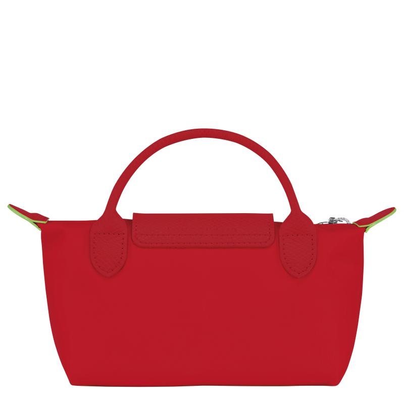 Tomato Red Women's Longchamp Le Pliage Green with handle Pouches | EUGFW-9275