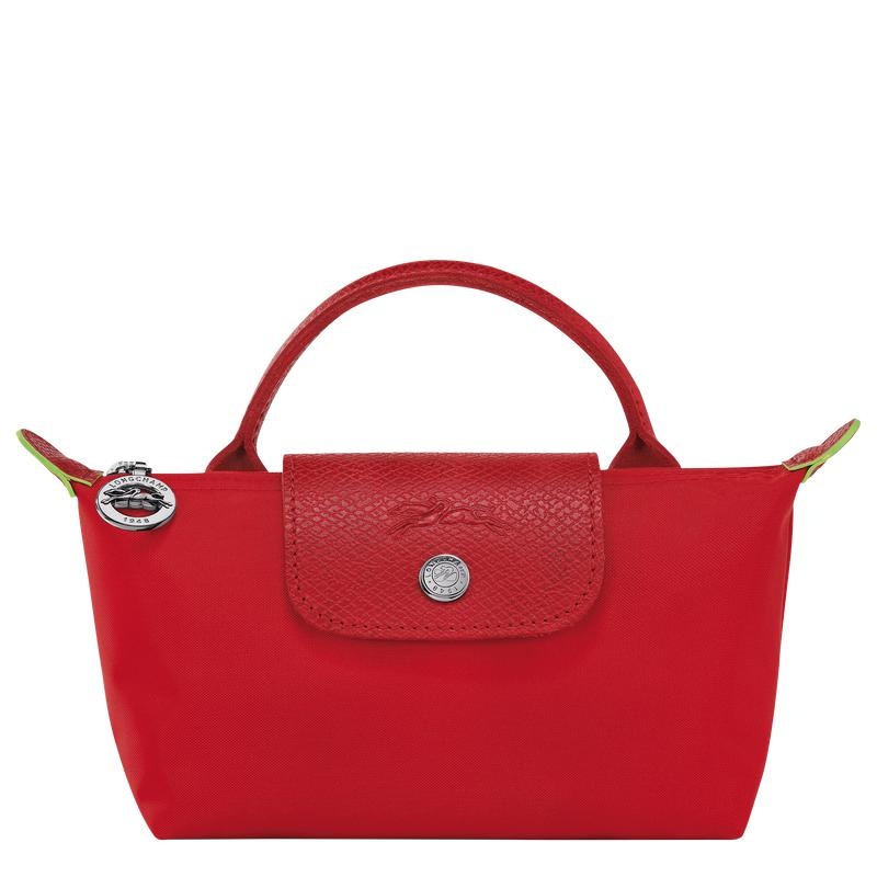 Tomato Red Women\'s Longchamp Le Pliage Green with handle Pouches | EUGFW-9275